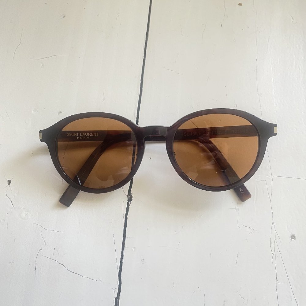 SOLD New Saint Laurent Classic SL 169/F SLIM Sunglasses Brown Case Cloth